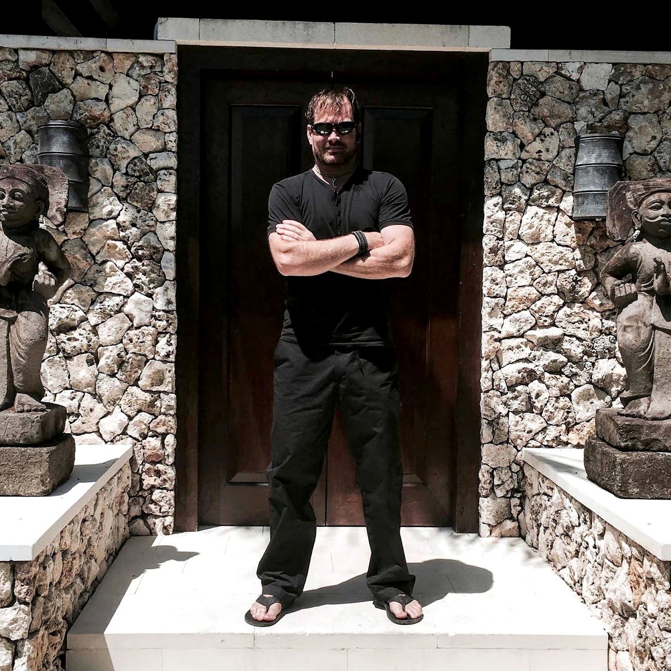 Mark standing at a temple door in Bali