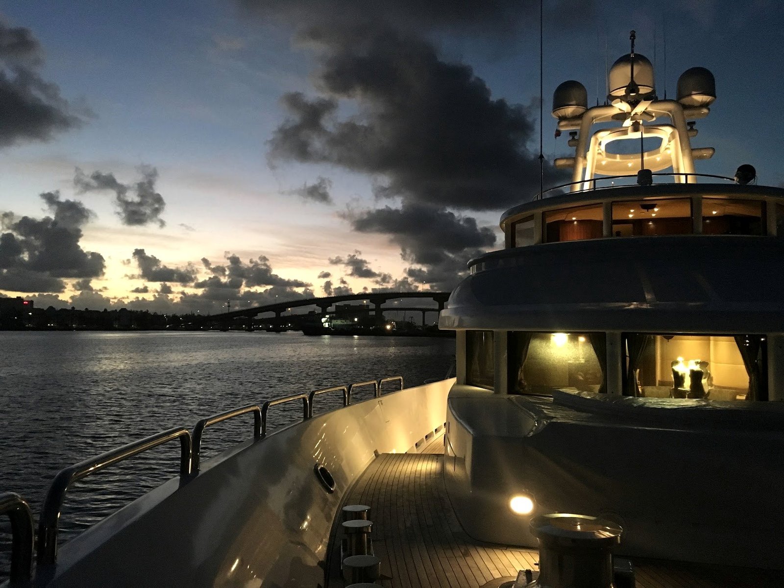 Superyacht deck at dusk